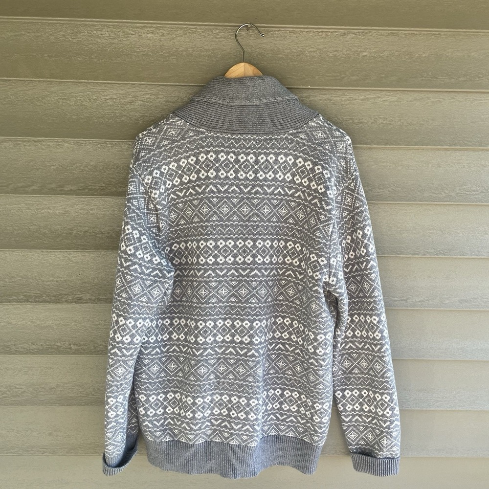 Banana Republic Gray Sweater Cardigan Women L Wool Cotton Knit Leather - Picture 2 of 7
